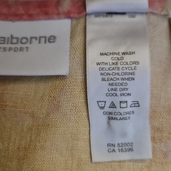 Vtg Liz Claiborne Floral Beige Pink Print Women's Skirt Linen Back Split Sz 16 - Picture 4 of 5